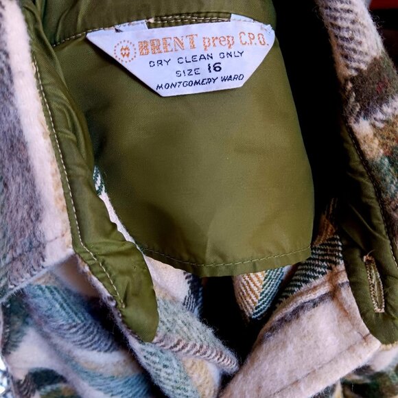 Small Vintage CPO Shirt Jacket Mens Plaid Wool Brent 1960's Montgomery Ward 60s - Picture 7 of 8